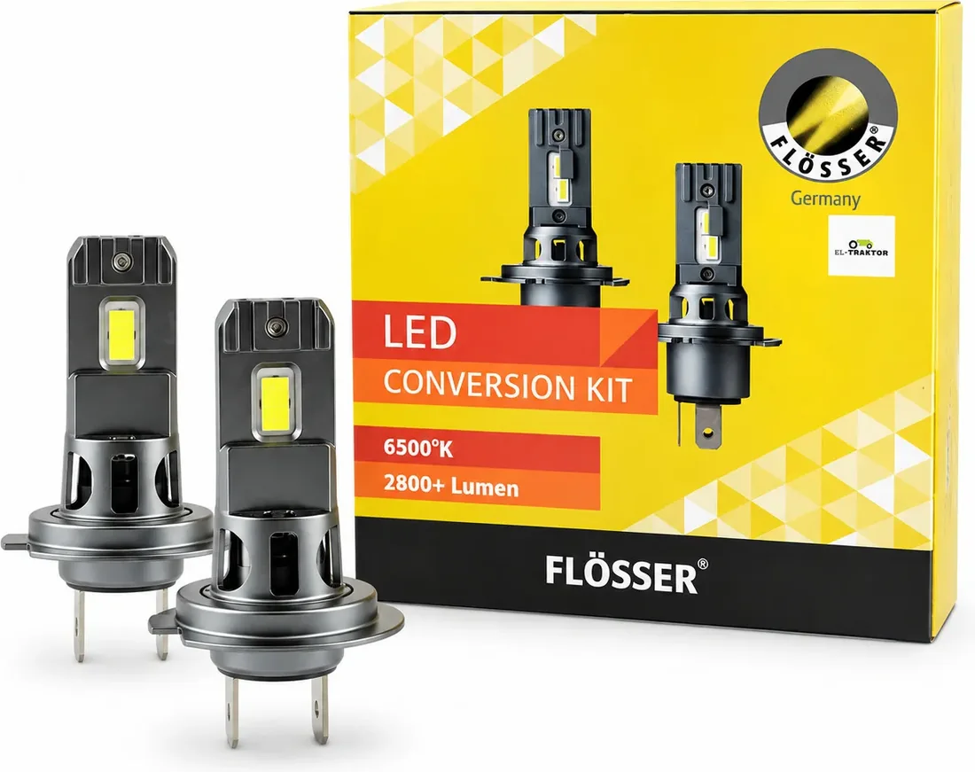 H7 LED perur frá Flösser ásamt pakkningu