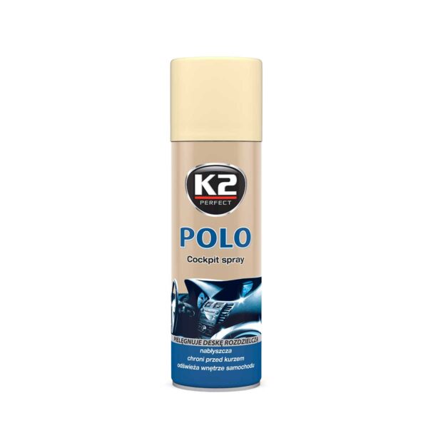 Mælaborðshreinsir K2 Polo – Polo-úðabrúsi með vanilluilmi og ljósu loki