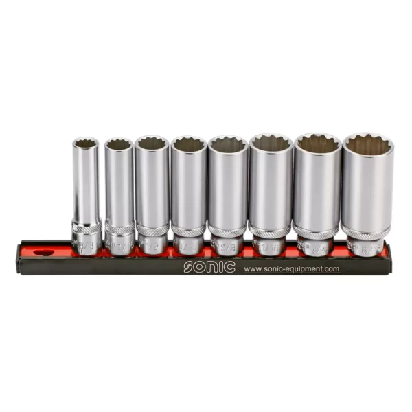 Toppasett 3/8" langir tommumál 8 stk.