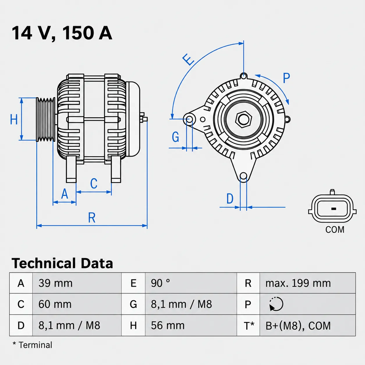Bosch Alternator 14V/150A – 0 986 084 070