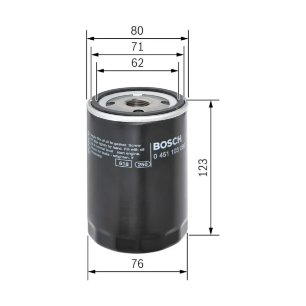 Málateikning af Bosch P 3086 olíusíu