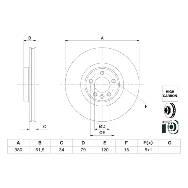BOSCH Bremsudiskur framan 380mm Land Rover, 0 986 479 B18, vörumynd 2