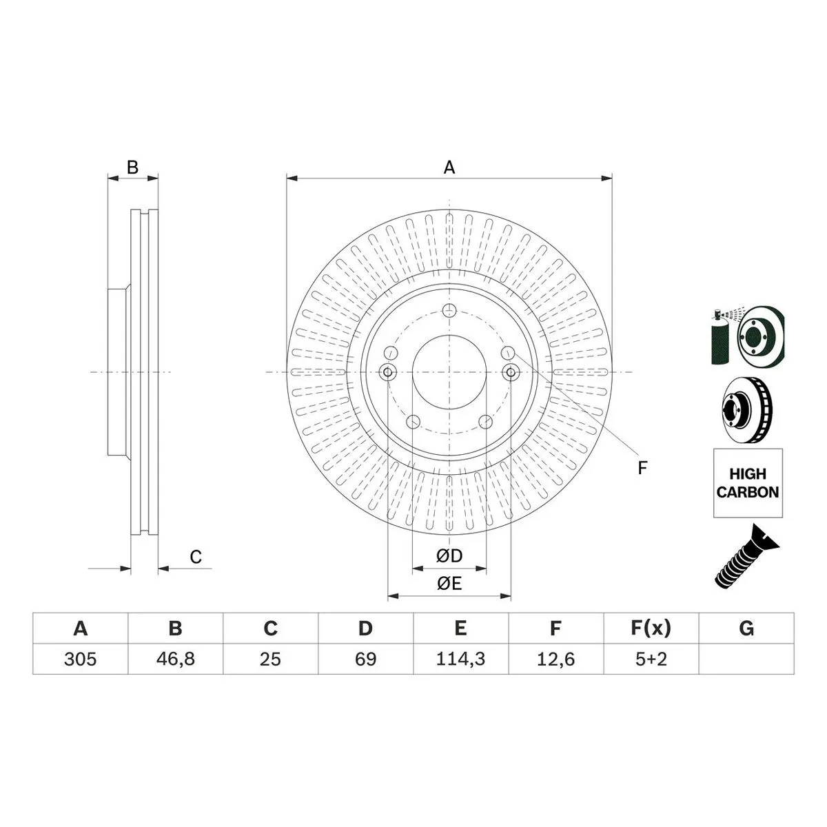 BOSCH Bremsudiskur framan 305mm, 0 986 479 E42, vörumynd 2