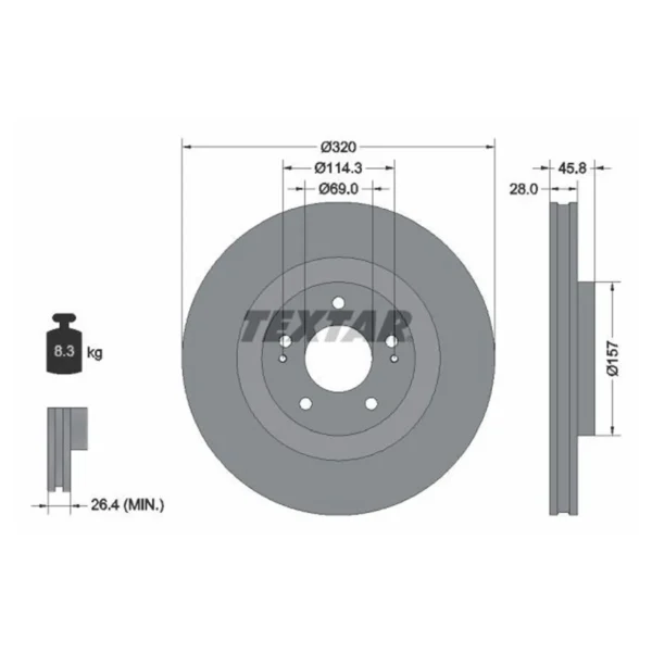 TEXTAR Bremsudiskur framan 320mm, 92306503