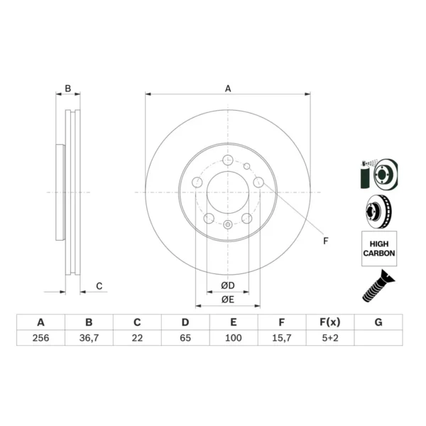 BOSCH Bremsudiskur framan 255,7mm, 0 986 478 853, vörumynd 3