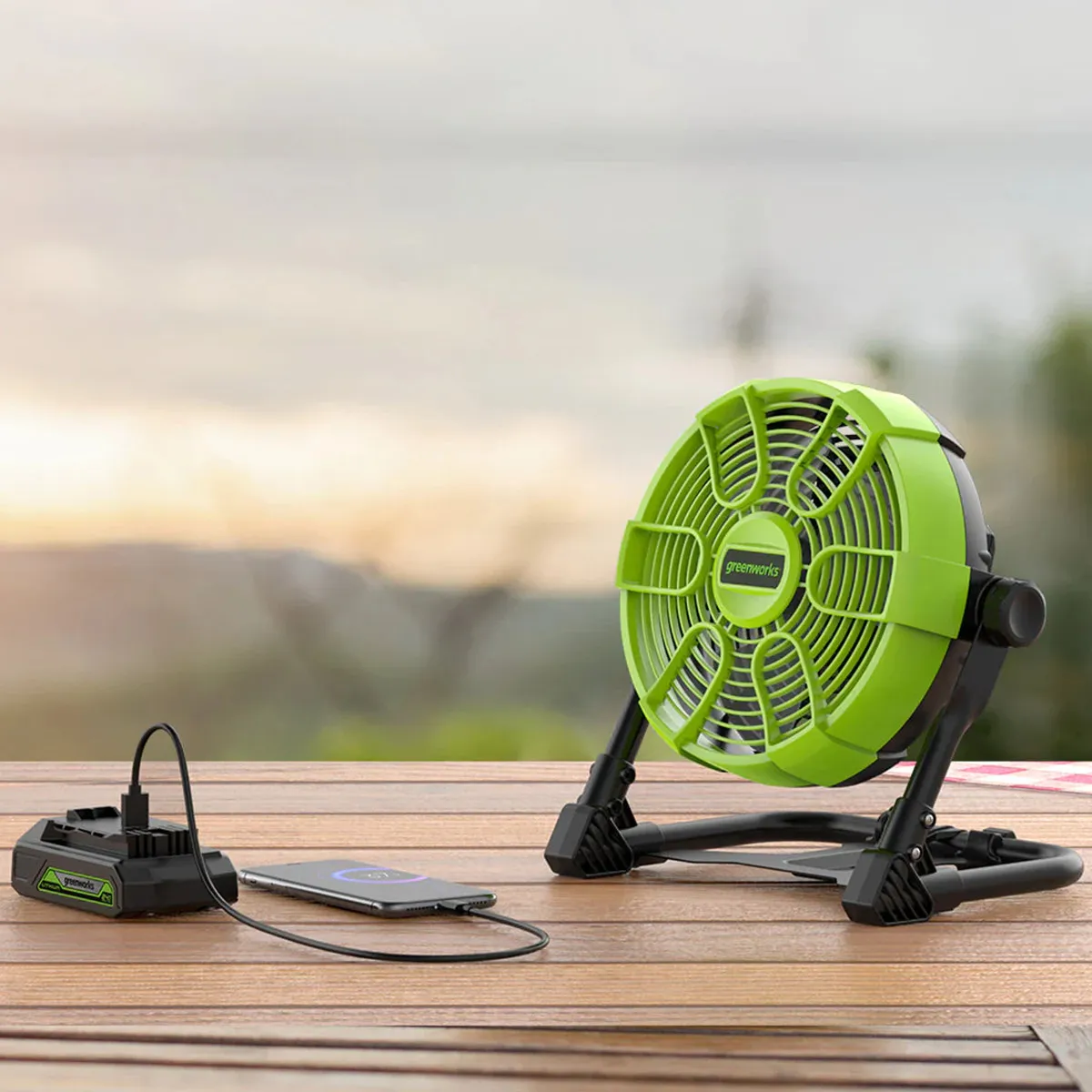 Greenworks 24V vifta – vifta á borði með tengdum aflgjafa