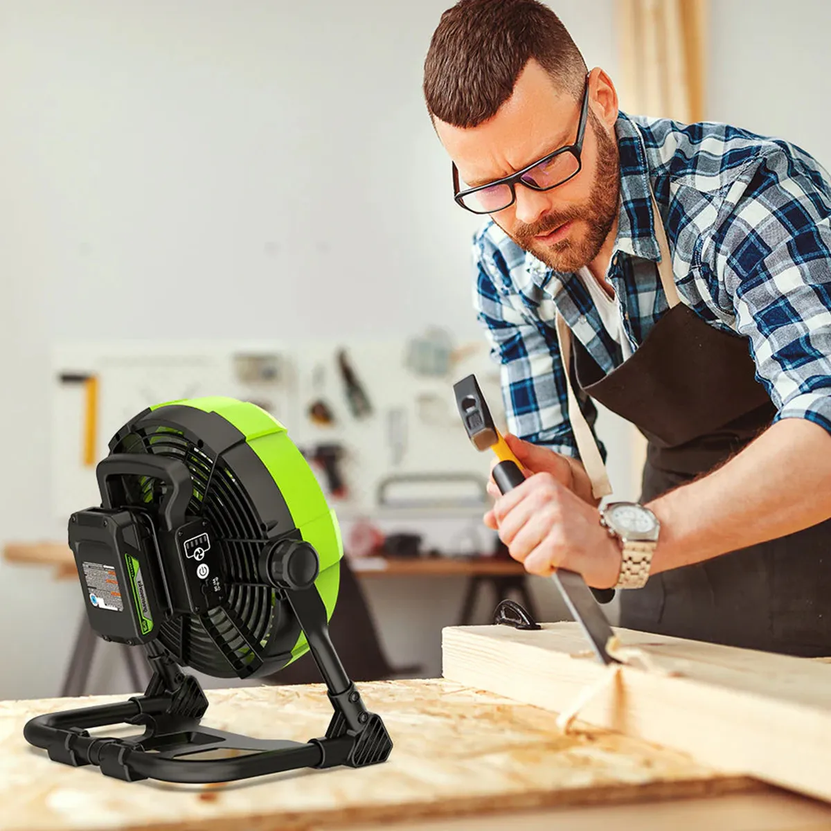 Greenworks 24V vifta – vifta á borði í trésmíðavinnu