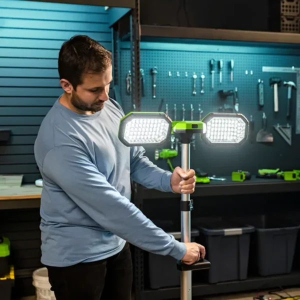 Greenworks vinnuljós á þrífæti – hæð vinnuljóss stillt