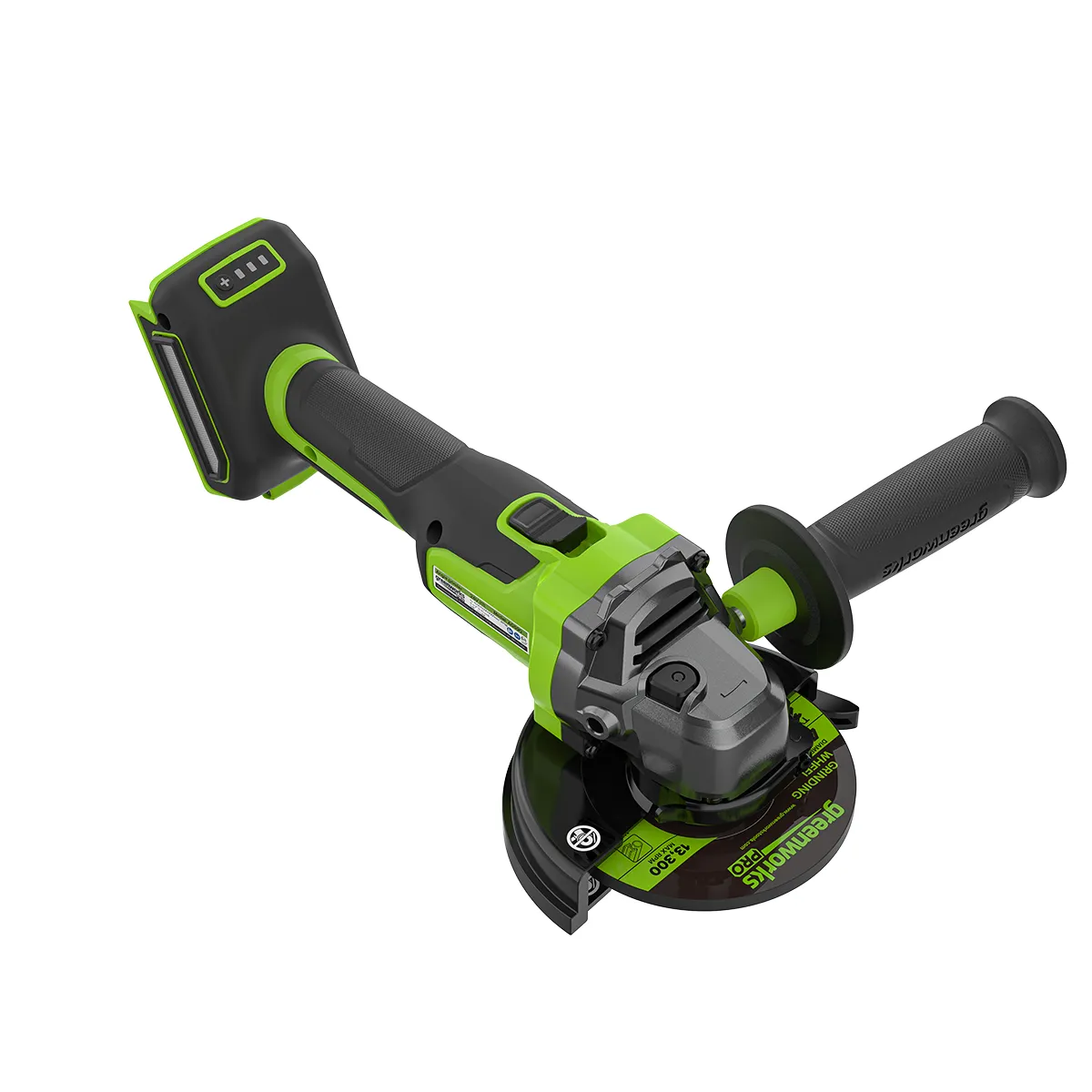 Greenworks 24V slípirokkur 125 mm – hornslípirokkur séður ofan frá