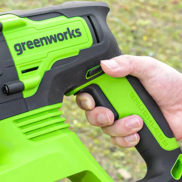 Greenworks 24V SDS höggborvél – nærmynd af gikk og snúningsstefnurofa