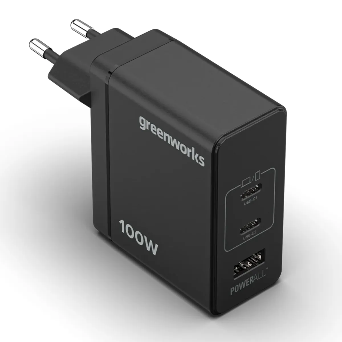 Greenworks 100 W USB-C hleðslutæki – með tveimur USB-C tengjum og einu USB-A tengi