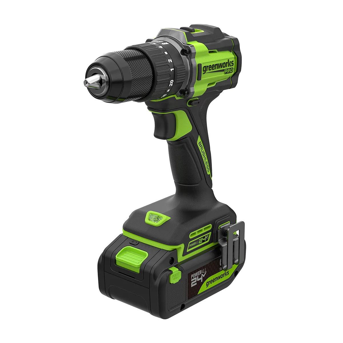 Greenworks 24V höggborvélasett 60 Nm – með rafhlöðu, séð á ská