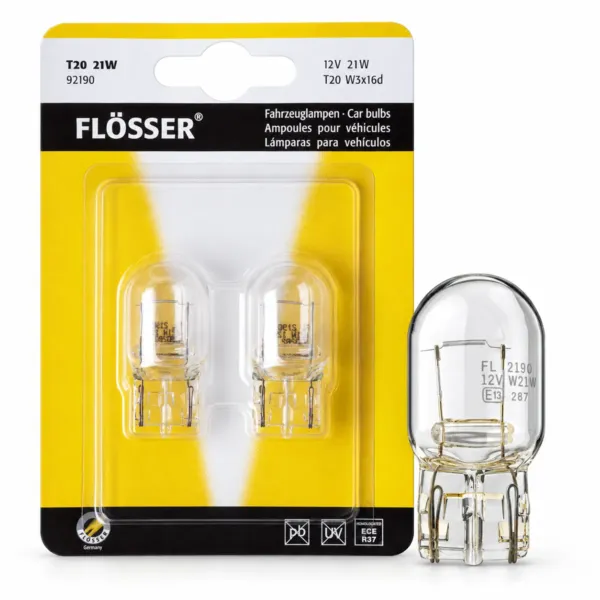 Flösser 21W 12V W3x16d T20 2stk á spjaldi bílapera