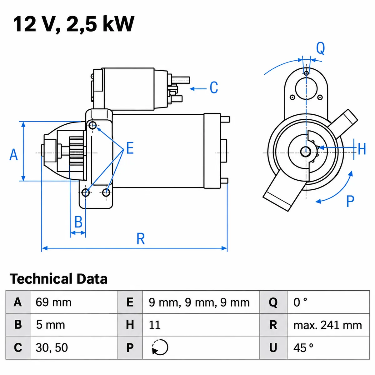 BOSCH Startari Bosch 12V 2,2kW (R), viðbótarmynd 3
