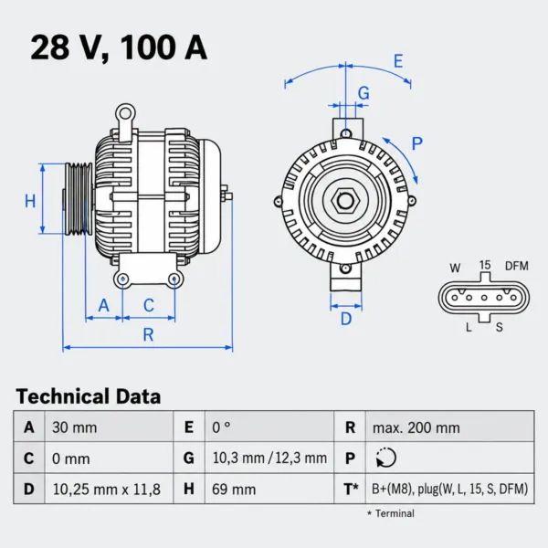 Bosch Alternator 28V/100A Mercedes-Benz – 0 986 085 370