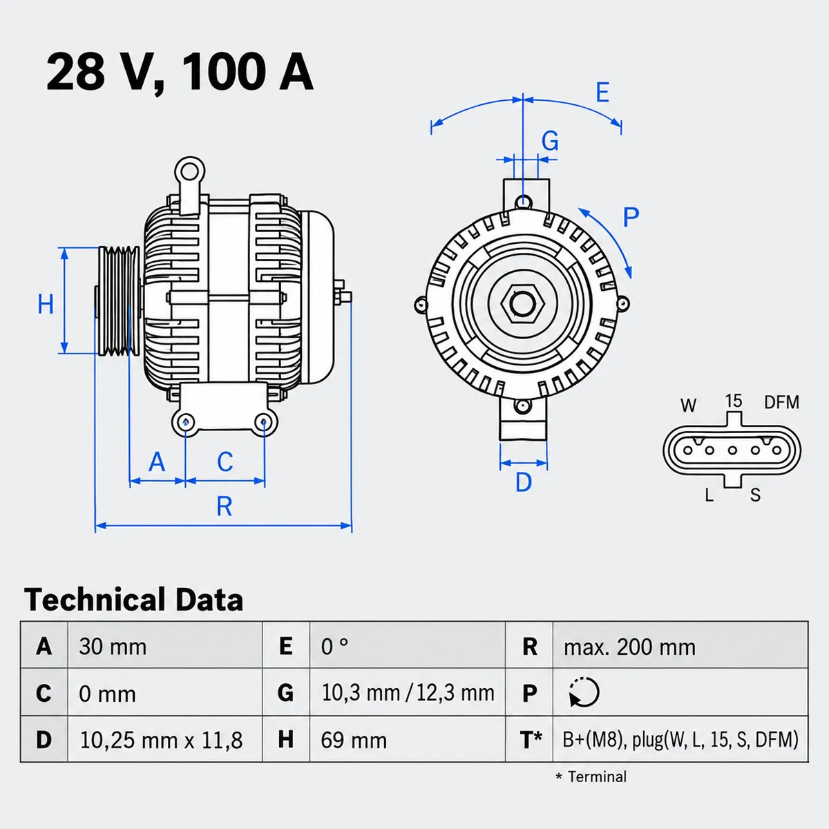 Bosch Alternator 28V/100A Mercedes-Benz – 0 986 085 370