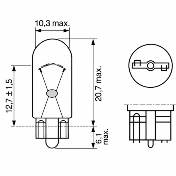 Tækniteikning af BOSCH WY5W Pure Light WS peru