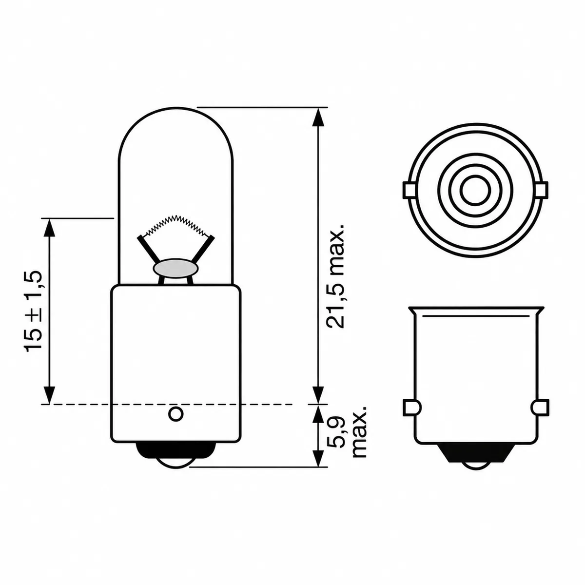 Tækniteikning af BOSCH T4W Trucklight 24 V 4 W peru