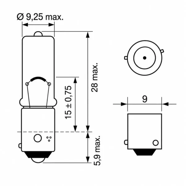 Tækniteikning af BOSCH H6W Basic WS peru