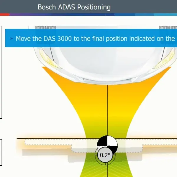 ADAS Positioning hugbúnaður Bosch sýnir hvert færa þarf DAS 3000 gagnvart bílnum