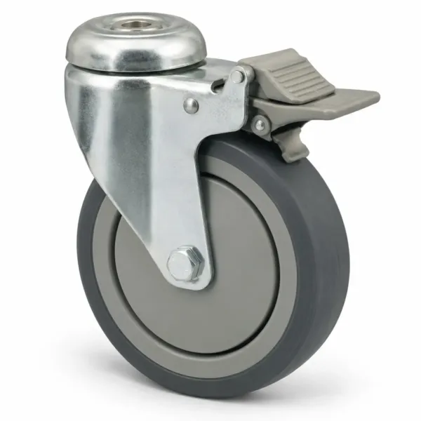 Snúningshjól 75mm grá plata bolta bremsa