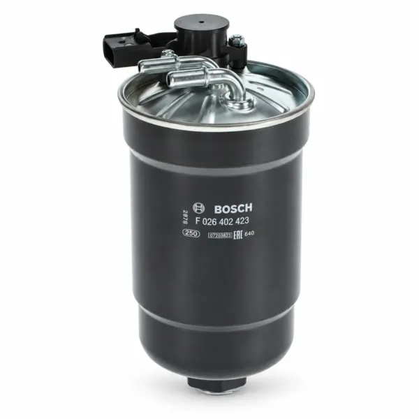 BOSCH eldsneytissía N 2423 F026402423 með svörtu húsi og tveimur málmtengingum að ofan.